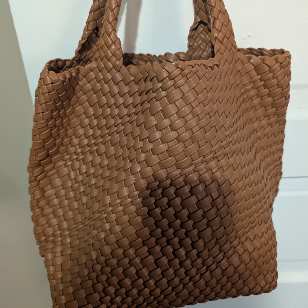 Brown Woven Tote With Storage Case